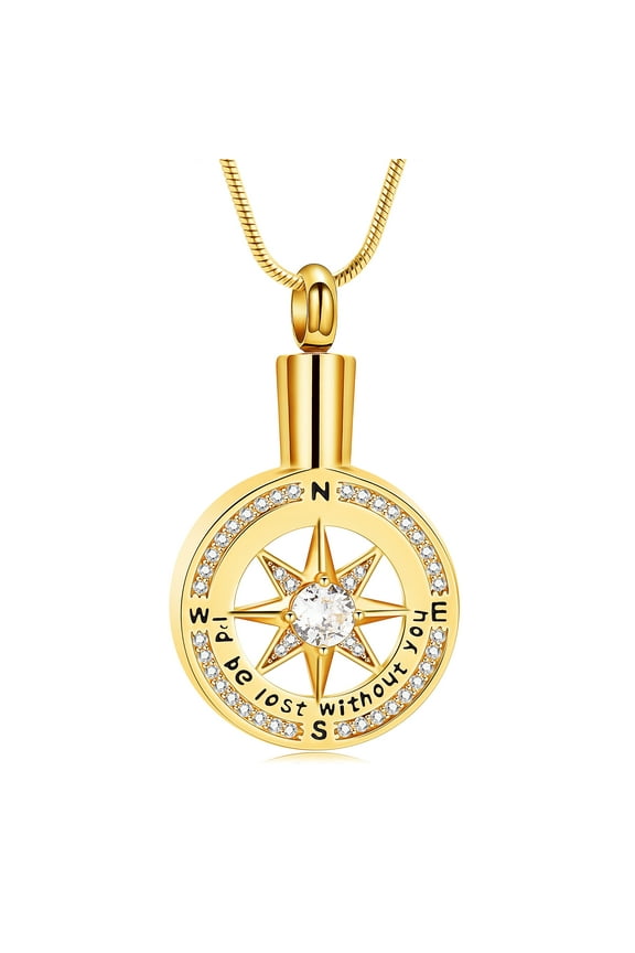 I'd be lost with you - Stainless Steel Compass Urn Pendants with Chain Necklace for Cremation Ashes of Loved One Memorial Jewelry