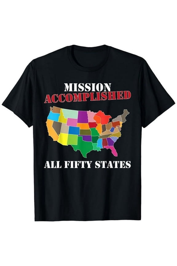 I did it! Visit all 50 USA states Gift For Men Black T-shirt Short Sleeve Tee