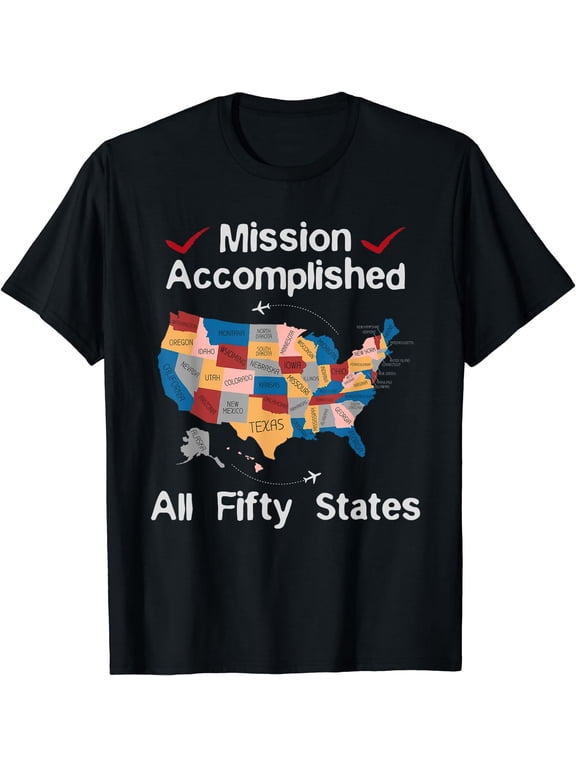 I did it! Visit all 50 USA states design Road Trip Vacation T-Shirt Black X-Large