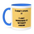 thumbnail image 1 of 3dRose, I didnt steal it I just borrowed it without asking yellow black, 15oz Two-Tone Blue Mug, 1 of 3