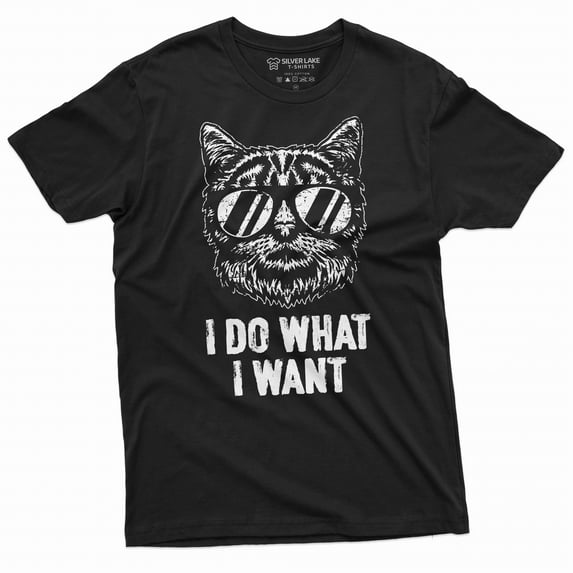 I do what I want cool cat T-shirt Cat with glasses Funny Birthday Gift Tee shirt humorous tee (Medium Black)