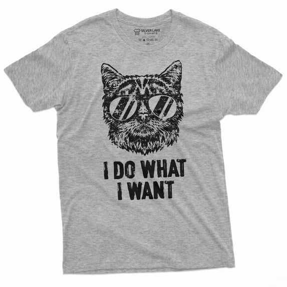 I do what I want cool cat T-shirt Cat with glasses Funny Birthday Gift Tee shirt humorous tee (XX-Large Grey)