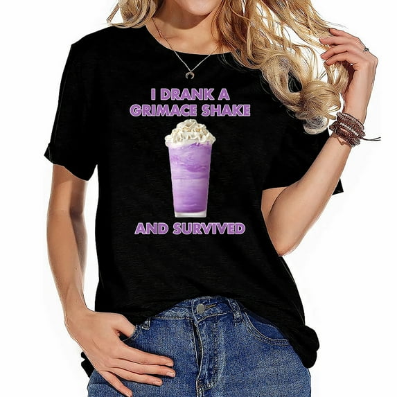 I drank a grimace shake and survived Women's Graphic Tee Shirt - Trendy Short Sleeve Top with Personality Print