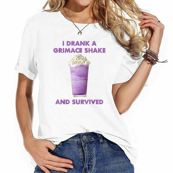 I drank a grimace shake and survived Women's Graphic Tee Shirt - Trendy Short Sleeve Top with Personality Print