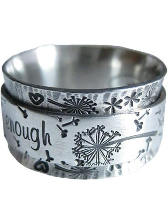 "I am enough" Cute Silver Meditation Dandelion Women Rings,Fashion Chunky Rings for Men Size 5-10, Best Mother's Day Rings, Giving Women The Unique Gift