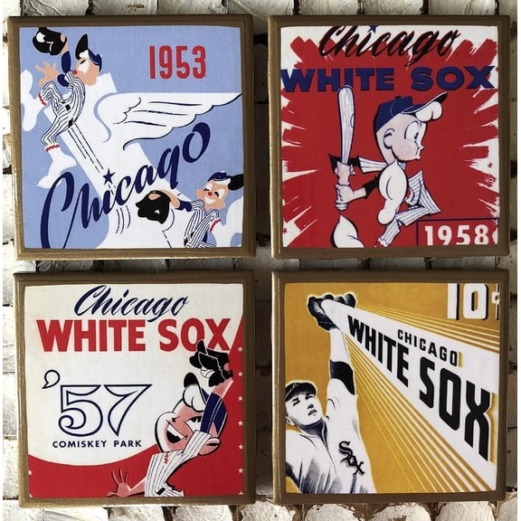 I heart Chicago Baseball vintage program cover coasters with gold trim