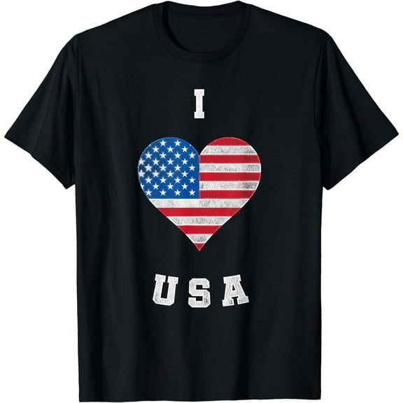 I heart USA, I Love USA, America Patriotic 4th July Tshirt T-Shirt