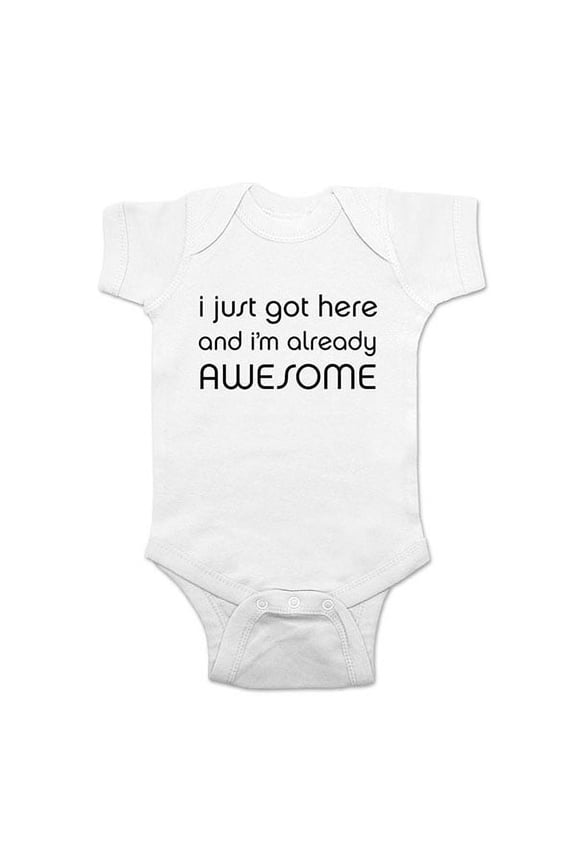 I just got here and I'm already awesome - wallsparks cute & funny Brand - baby one piece bodysuit - Great baby shower gift!