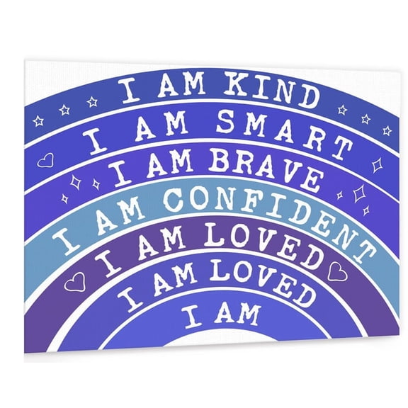 I am kind Inspirational Canvas Wall-Art,I am Smart Brave Boho Purple Rainbow Affirmations Painting Print Artwork for Kid's Bedroom Nursery Classroom Playroom Wall Decor