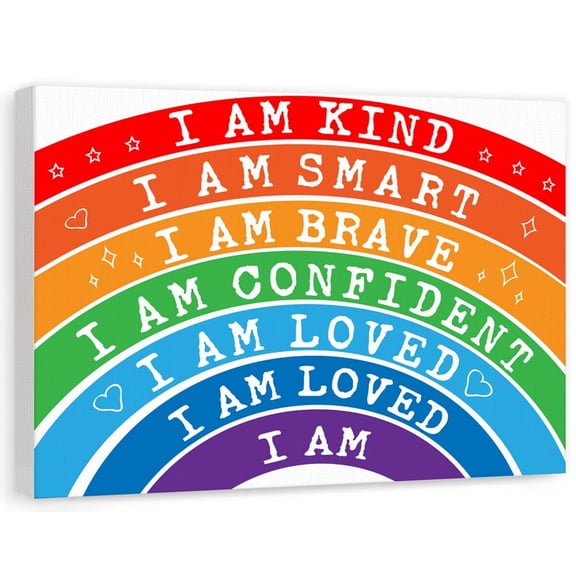 I am kind Rainbow Canvas Poster Wall Decor,I am Smart Brave Positive Affirmations Painting Print Artwork for Kid's Bedroom Nursery Playroom Classroom Wall Art