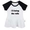 thumbnail image 1 of I'll Bring the Rolls Funny Dresses For Baby, Newborn Babies Skirts, Infant Princess Dress, 0-24M Kids Graphic Clothes (Black Raglan Dresses, 0-6 Months), 1 of 4