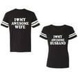 thumbnail image 1 of I love My Awesome Husband wife Unisex Couple Matching Cotton Jersey style T-Shirt Contrasting stripes on sleeves (Men Black / Women Black) (Men L / Women M), 1 of 3