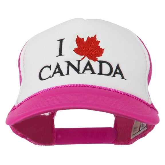 I love Canada Maple Embroidered Foam Cap - Hot Pink White OSFM