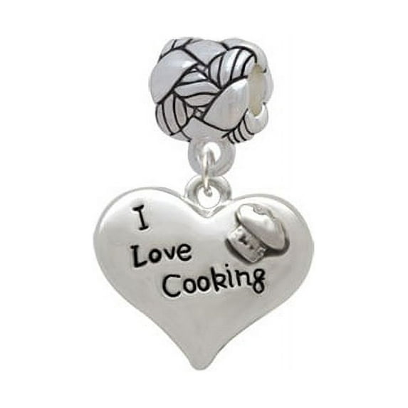 I love Cooking Heart with Chef Hat - Woven Rope Charm Bead