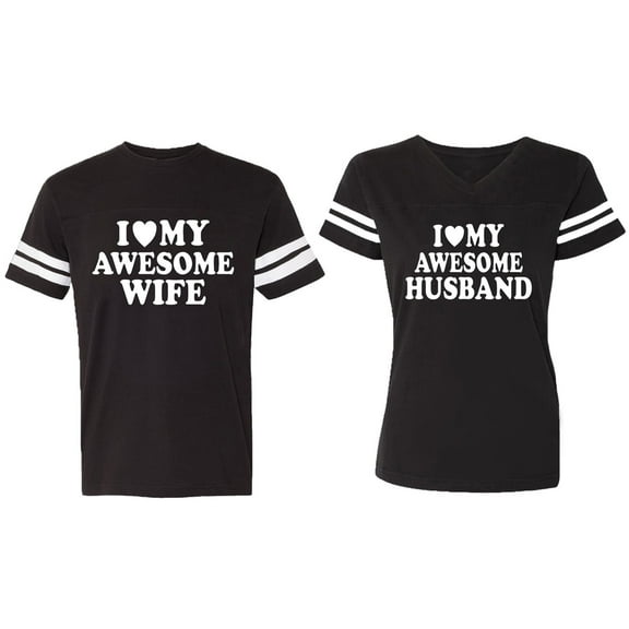 I love My Awesome Husband wife Matching Couple Cotton Jerseys (Men Black / Women Black) (Men XXL / Women M)