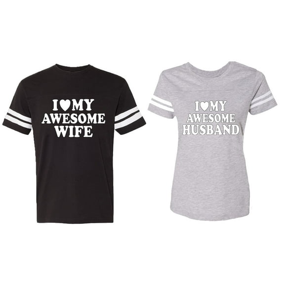 I love My Awesome Husband wife Matching Couple Cotton Jerseys (Men Black / Women Heather) (Men M / Women M)