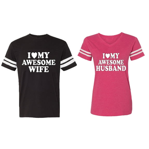 I love My Awesome Husband wife Matching Couple Cotton Jerseys (Men Black / Women Pink) (Men XL / Women M)