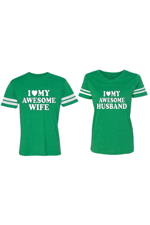 I love My Awesome Husband wife Matching Couple Cotton Jerseys (Men Green / Women Green) (Men L / Women L)