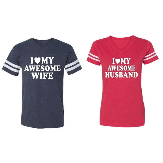 I love My Awesome Husband wife Matching Couple Cotton Jerseys (Men Navy / Women Red) (Men XXL / Women L)