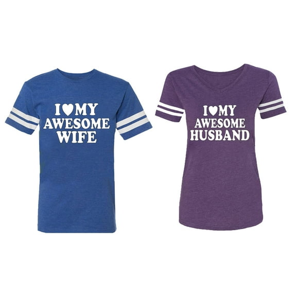 I love My Awesome Husband wife Matching Couple Cotton Jerseys (Men Royal / Women Purple) (Men XL / Women S)