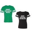 thumbnail image 1 of I love My Awesome Husband wife Unisex Couple Matching Cotton Jersey style T-Shirt Contrasting stripes on sleeves (Men Green / Women Black) (Men L / Women XL), 1 of 3