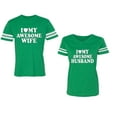 thumbnail image 1 of I love My Awesome Husband wife Unisex Couple Matching Cotton Jersey style T-Shirt Contrasting stripes on sleeves (Men Green / Women Green) (Men XXXL / Women XXL), 1 of 3