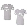 thumbnail image 1 of I love My Awesome Husband wife Unisex Couple Matching Cotton Jersey style T-Shirt Contrasting stripes on sleeves (Men Heather / Women Heather) (Men XL / Women L), 1 of 3