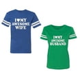 thumbnail image 1 of I love My Awesome Husband wife Unisex Couple Matching Cotton Jersey style T-Shirt Contrasting stripes on sleeves (Men Royal / Women Green) (Men S / Women M), 1 of 3