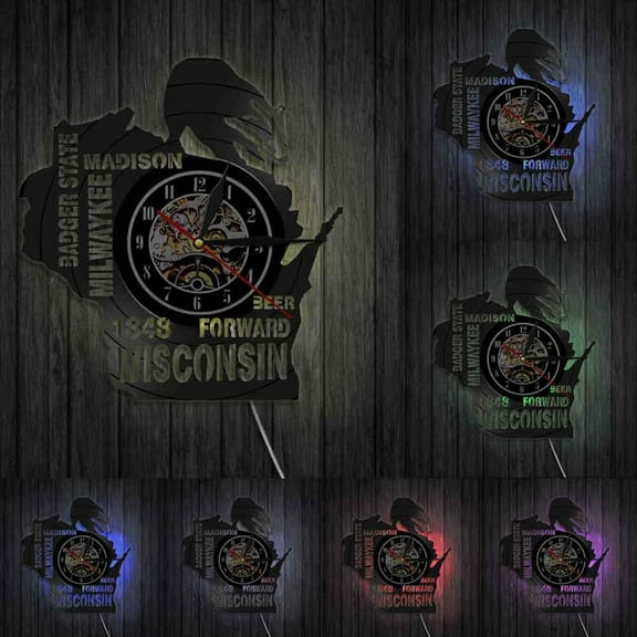 I love Wisconsin Badger State Beer Wall Decor Wall Clock Homesick Wall Art Milwaykee Madison Vinyl Record Wall Clock USA Travel