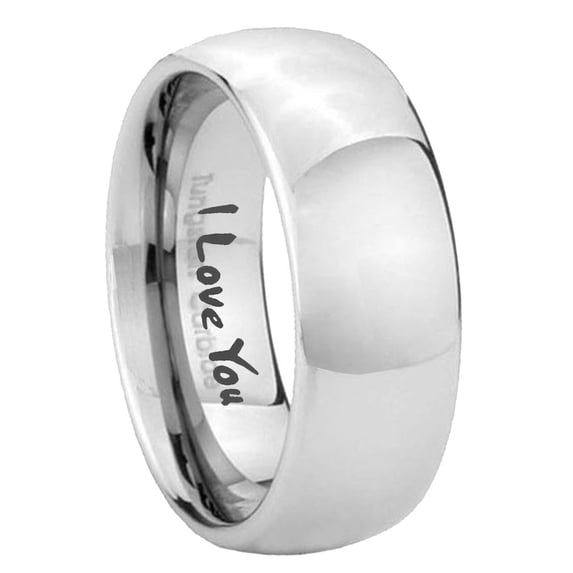 I love You Gray High Polish Dome Tungsten Men Ring 10MM