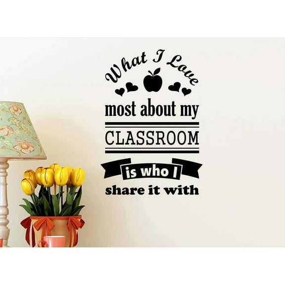 What I love about my classroom is who I share it with 16 X 23 Vinyl Wall Sticker art decor School office classroom love student Motivational Inspirational team Decorative lettering sports