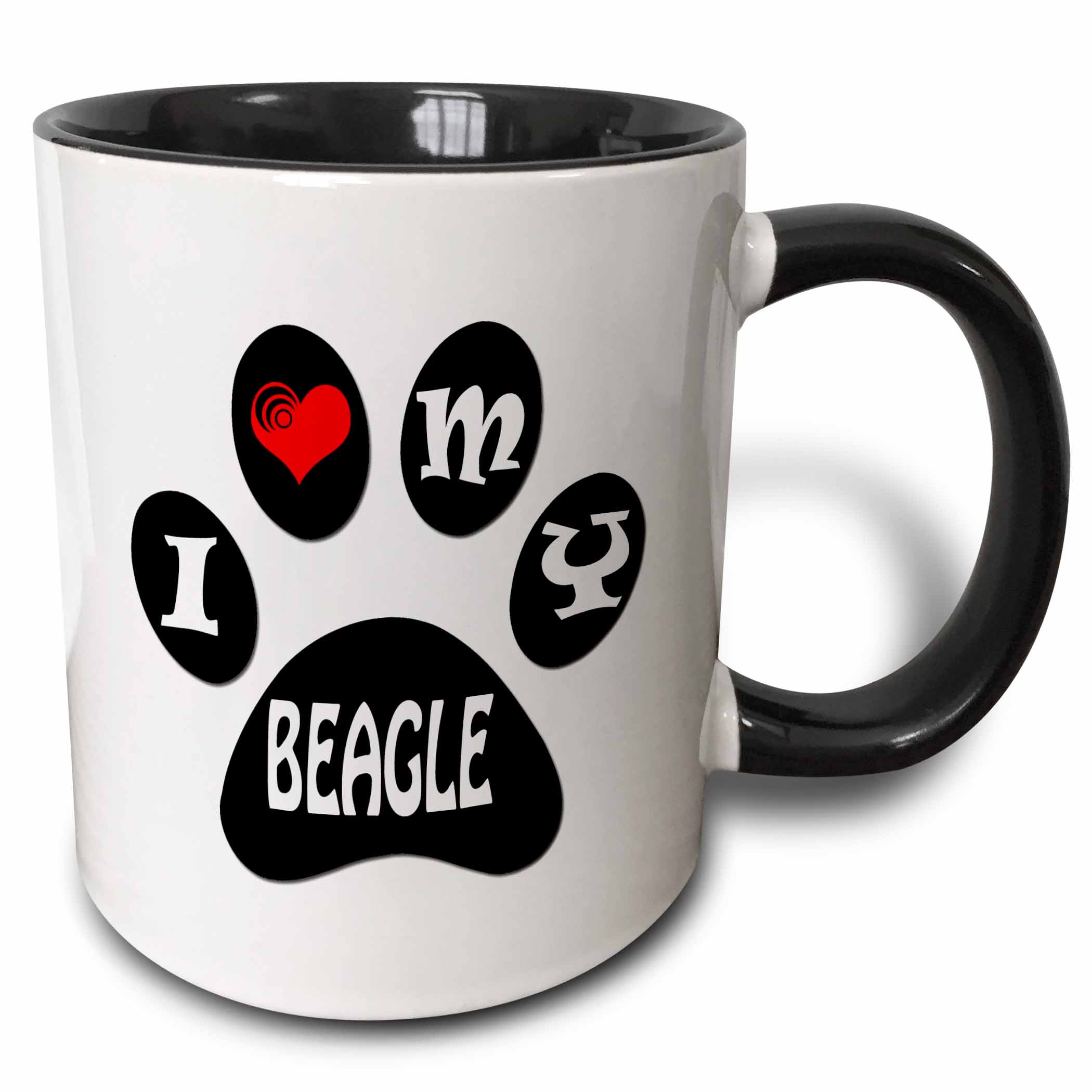 I love my Beagle. Puppy. Paw. Cool saying. Black and white. 11oz Two ...