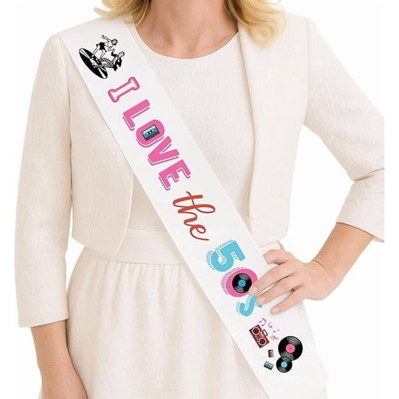 I love the 50s Decorations Rock and Roll Sash 1950s Rock Disco Party Decorations Music Theme Sash for Retro Back to 50's Rocking Music Party Supplies
