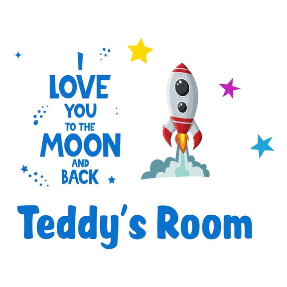 I love you to the Moon & back Wall TypographyWall Decal Decoration I love you to the Moon & back Adventurous Space Cartoon Rocket Decorating Ideas for Child's Bedroom Size: 30 In(W) x 24 In(H)