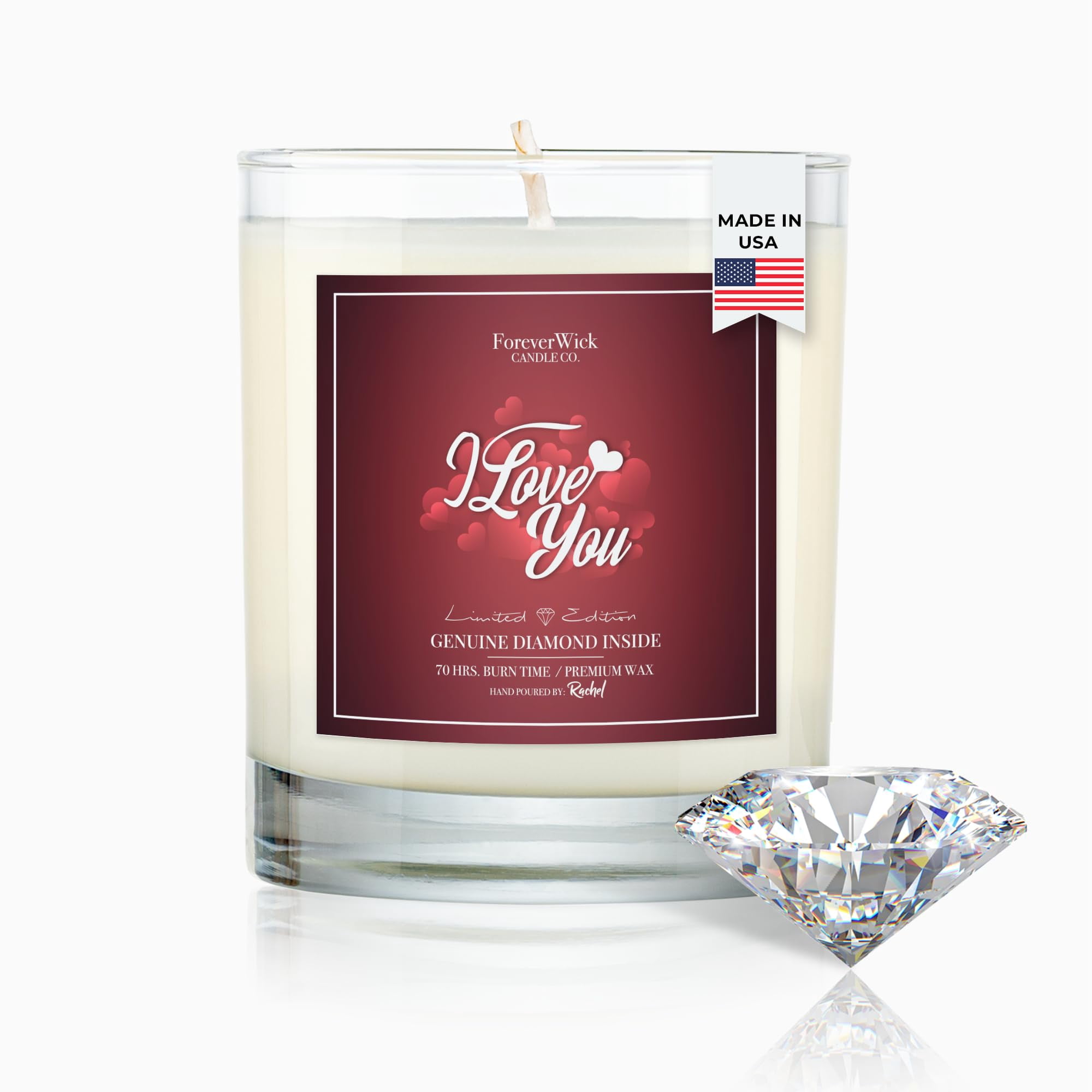 I love you Surprise Candle With Diamond Inside | Foreverwick Candles | Scented Soy Candles Gifts For Women Anniversary Candle Wax | Romance Candles All-Natural Organic Soy Candle 14oz | 70h