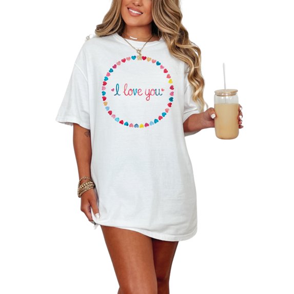 I love you T-Shirt, Cute Love Message Tee, Heart Border Design Shirt, Romantic Gift for Her, Valentine's Day Present, Anniversary Top, White Comfort Colors T-Shirt, Small