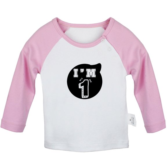 I'm 1 Happy First Birthday Novelty T shirt For Baby, Newborn Babies T-shirts, Infant Tops, 0-24M Kids Graphic Tees Clothing (Long Pink Raglan T-shirt, 6-12 Months)