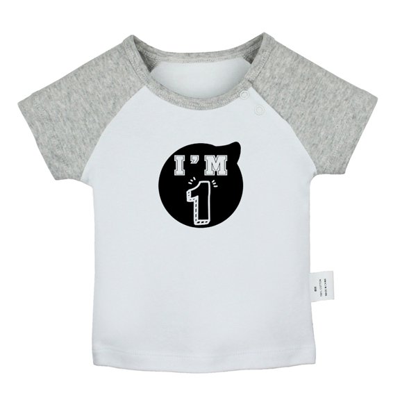 I'm 1 Happy First Birthday Novelty T shirt For Baby, Newborn Babies T-shirts, Infant Tops, 0-24M Kids Graphic Tees Clothing (Short Gray Raglan T-shirt, 18-24 Months)