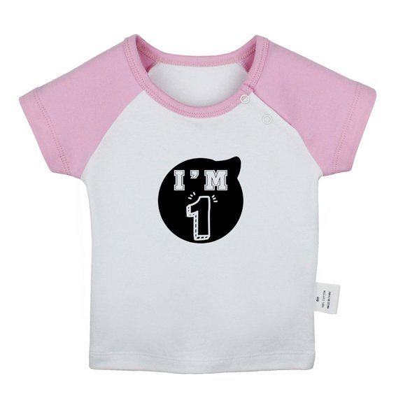 I'm 1 Happy First Birthday Novelty T shirt For Baby, Newborn Babies T-shirts, Infant Tops, 0-24M Kids Graphic Tees Clothing (Short Pink Raglan T-shirt, 12-18 Months)