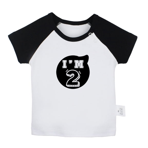 I'm 2 Happy Birthday Novelty T shirt For Baby, Newborn Babies T-shirts, Infant Tops, 0-24M Kids Graphic Tees Clothing (Short Black Raglan T-shirt, 18-24 Months)