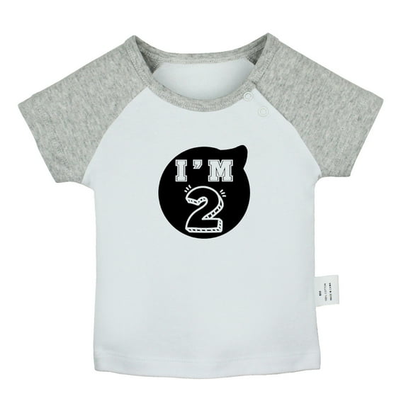 I'm 2 Happy Birthday Novelty T shirt For Baby, Newborn Babies T-shirts, Infant Tops, 0-24M Kids Graphic Tees Clothing (Short Gray Raglan T-shirt, 0-6 Months)