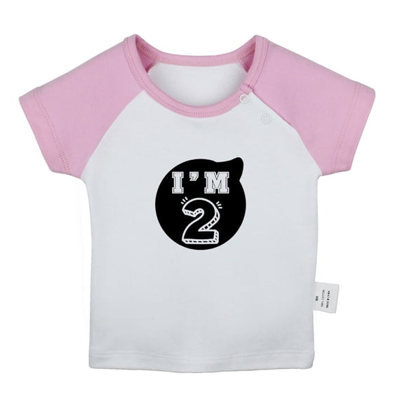 I'm 2 Happy Birthday Novelty T shirt For Baby, Newborn Babies T-shirts, Infant Tops, 0-24M Kids Graphic Tees Clothing (Short Pink Raglan T-shirt, 12-18 Months)