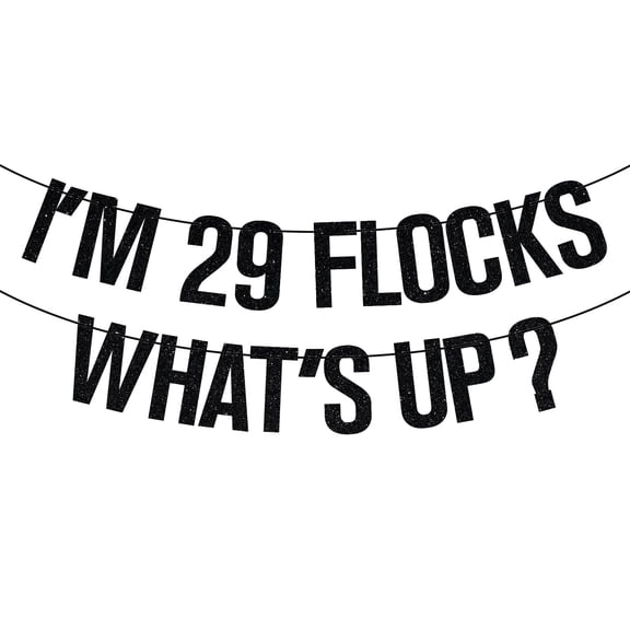I'm 29 Flocks What's Up Banner, Not 30 Yet, Oh Flock I'm 29, Cheers to 29 Years, Funny 29th Birthday Party Decorations Supplies, Black Glitter