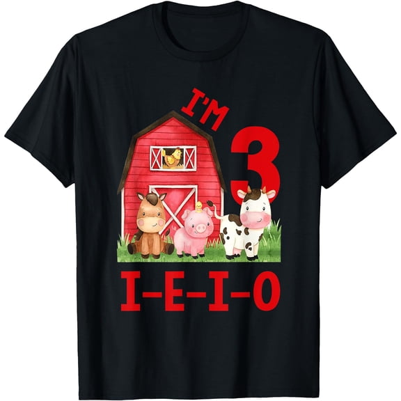 I'm 3 I-E-I-O Farm Theme 3rd Birthday 3 Year Old Party T-Shirt