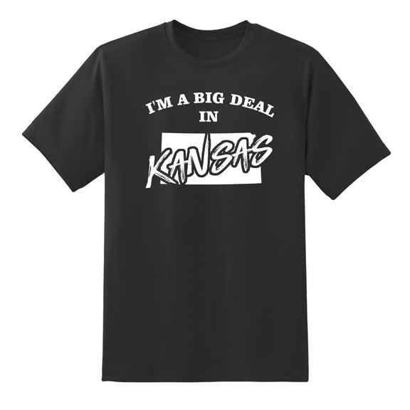 I'm A Big Deal in Kansas Funny Men or Women Graphic Kansas Map Tee Mens Graphic T Shirts Black,S