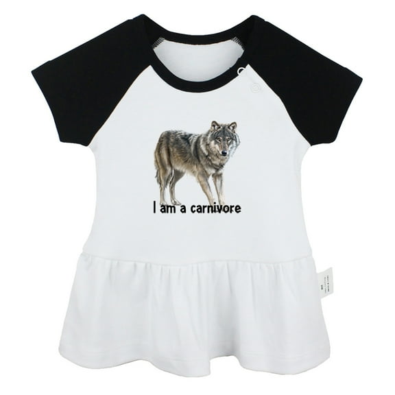 I'm A Carnivore Funny Dresses For Baby, Newborn Babies Animal Wolf Pattern Skirts, Infant Princess Dress, 0-24M Kids Graphic Clothes (Black Raglan Dresses, 0-6 Months)