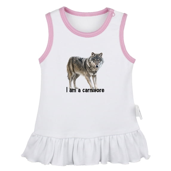 I'm A Carnivore Funny Dresses For Baby, Newborn Babies Animal Wolf Pattern Skirts, Infant Princess Dress, 0-24M Kids Graphic Clothes (White Sleeveless Dresses, 6-12 Months)