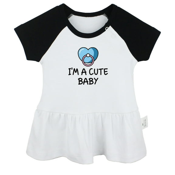 I'm A Cute Baby Funny Dresses For Baby, Newborn Babies Skirts, Infant Princess Dress, 0-24M Kids Graphic Clothes (Black Raglan Dresses, 0-6 Months)