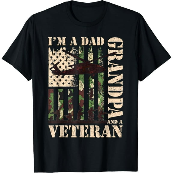 I'm A Dad Grandpa And A Veteran Camo American Flag Military T-Shirt100% cotton