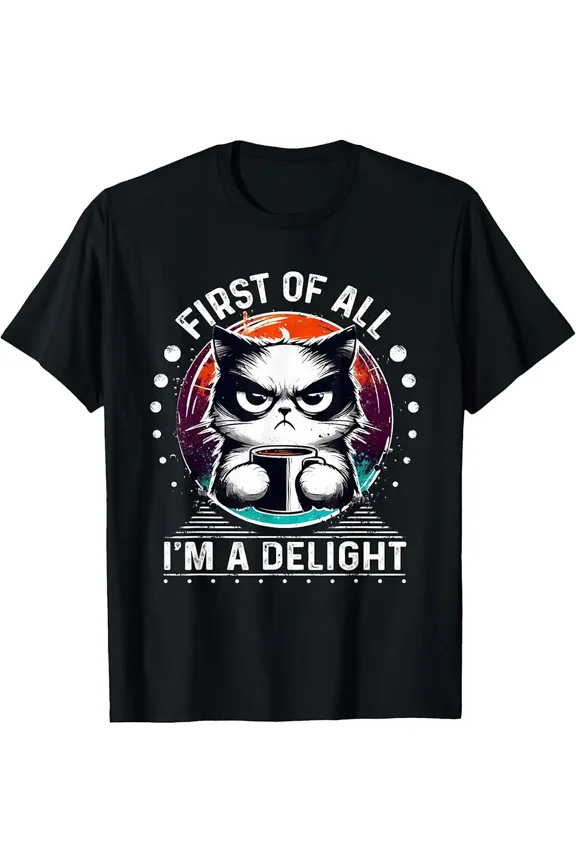 I’m A Delight Christmas Funny Angry Cat Coffee Sarcastic Holiday Art Unisex T-Shirt, up to size 5XL